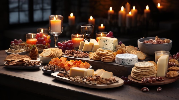 mesa de cena de navidad llena de platos con comida papel pintado UHD