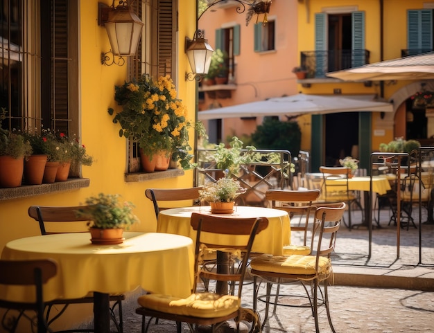 Mesa del centro de comida de la ciudad de estilo toscano por la nocheciudad toscana Creado con tecnología de IA generativa