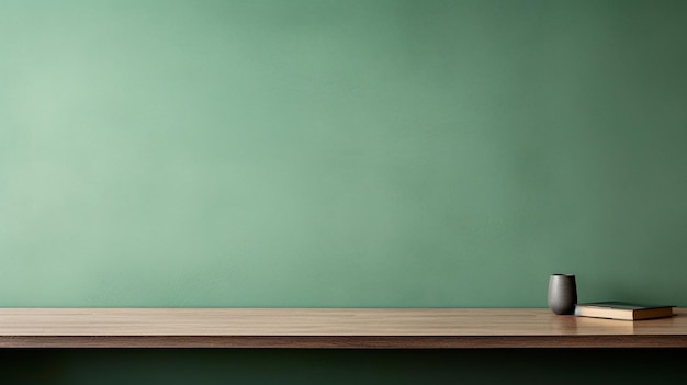 Mesa de cerámica verde vacía frente a la pared verde con espacio de copia Ilustrador de IA generativa