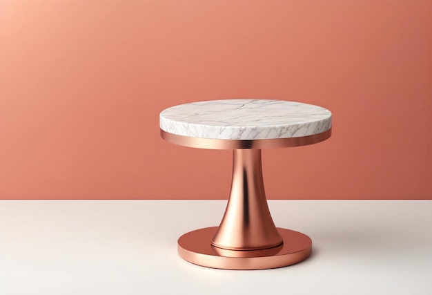 Una mesa de cobre y mármol con una tapa de mármol.