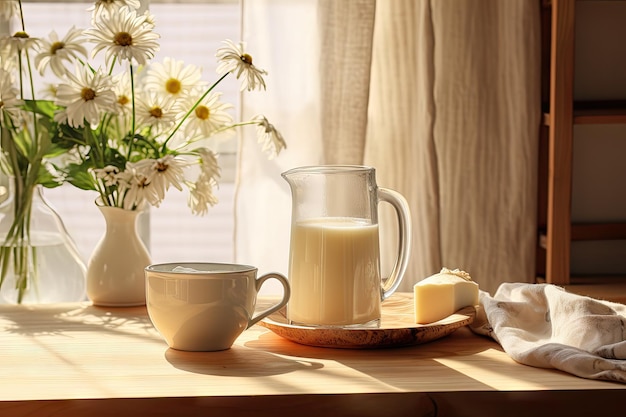 Mesa de cocina con leche