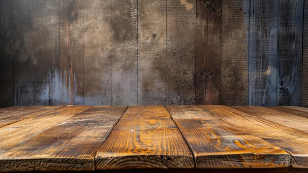 Foto mesa de cocina de madera rústica con fondo vintage