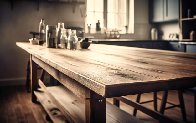 Una mesa de cocina de madera sobre un fondo blanco.