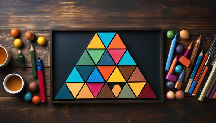 Foto una mesa colorida con juguetes, libros y papel para la creatividad generada por la inteligencia artificial.