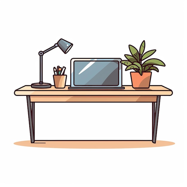 Mesa com ilustração de arte de linha de laptop