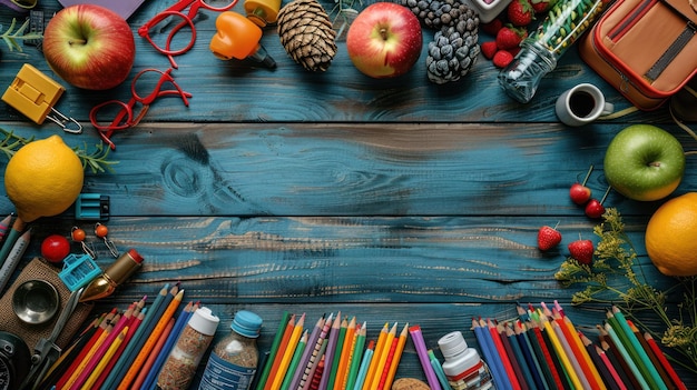 mesa com materiais escolares para o dia dos professores