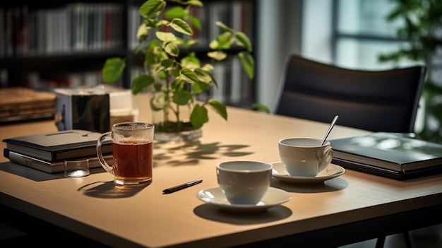 Mesa com xícaras de chá
