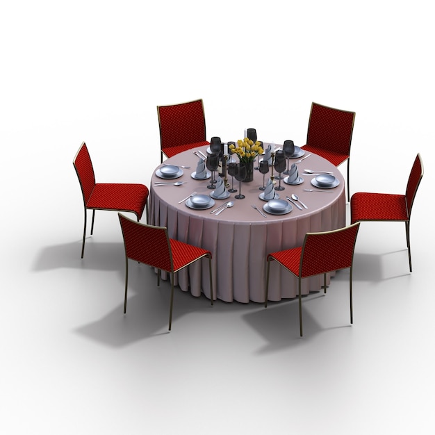 Mesa de comedor aislada sobre fondo blanco Ilustración 3D cg render