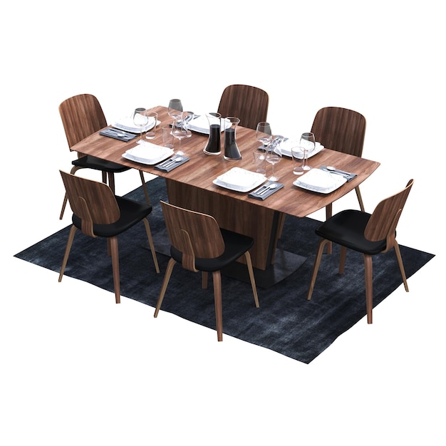 Mesa de comedor aislada sobre fondo blanco Ilustración 3D cg render