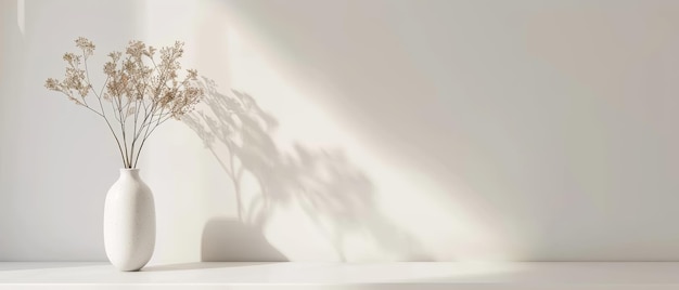 Mesa de comedor blanca simple con un pequeño jarrón diseño minimalista calmante y elegante fácil para los ojos