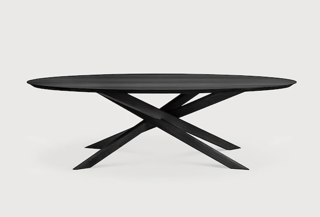 mesa de comedor de madera negra con piernas cruzadas de diseño aisladas en blanco