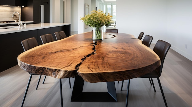 Mesa de comedor redonda de borde vivo Diseño interior de una casa moderna