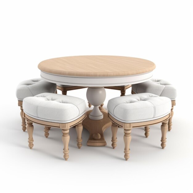 Foto mesa de comedor redonda de estilo francés con taburetes modelo 3d