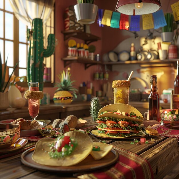 Foto una mesa con comida y bebidas en ella, incluida una botella de leche