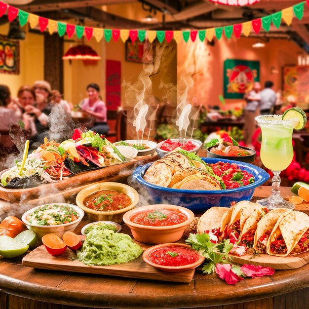 Foto una mesa con comida en el día de cinco de mayo