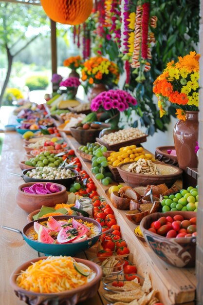 Mesa de comida festiva en la fiesta del jardín