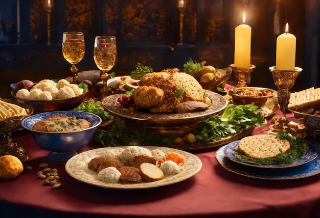 Mesa con comida para la fiesta de la Pascua