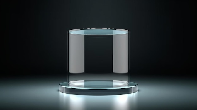 Foto mesa de cristal con lámpara iluminada en la parte superior