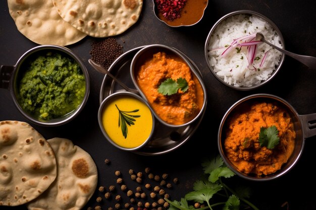 Foto una mesa cubierta con cuencos de diferentes tipos de comida india