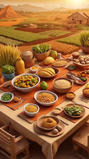 una mesa con cuencos de comida, incluidos frijoles de arroz y otros alimentos