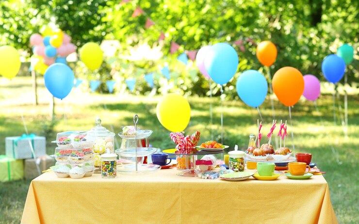Foto mesa de aniversário no quintal