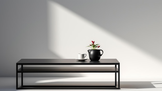 Mesa de café negra minimalista com flores em 3D