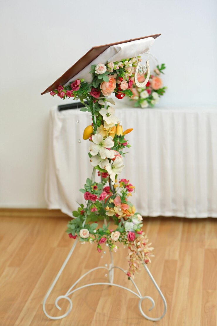 Foto mesa de casamento decorada com guirlandas de flores