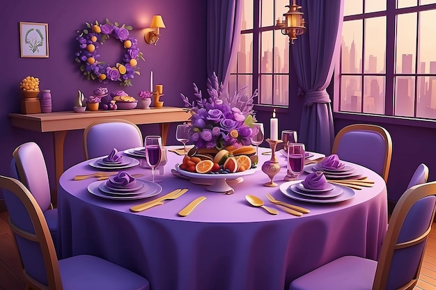 Mesa de casamento em um restaurante com decoração e comida