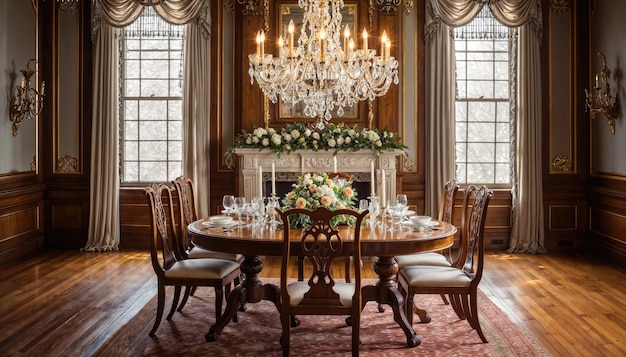 Mesa de casamento no interior de um estilo barroco clássico