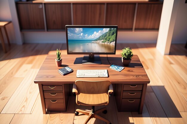 Foto mesa de conferência de escritório área de trabalho de mesa de computador espaço interior íntimo para trabalho duro