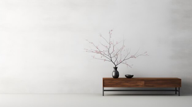 Foto mesa de consola minimalista em um vaso em um fundo de parede de concreto cinza