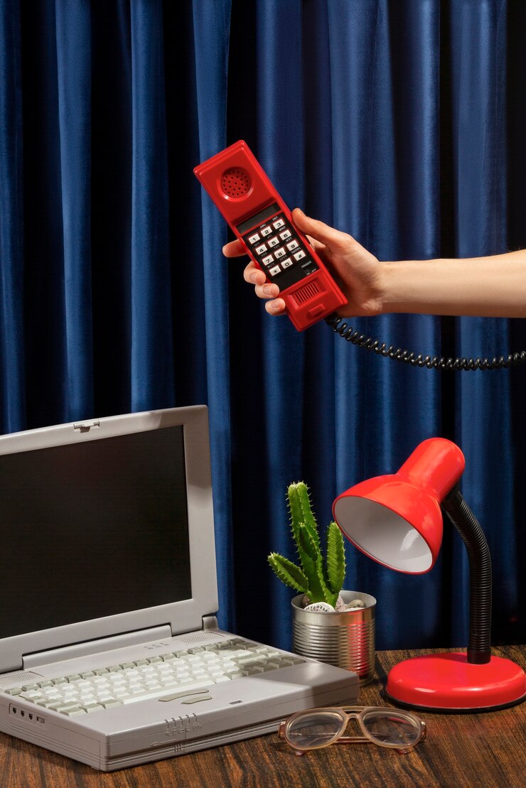 Mesa de escritório bagunçada com computador antigo ainda vida