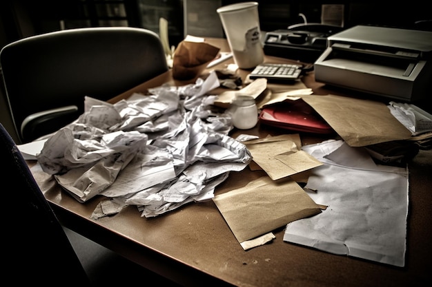 Foto mesa de escritório desordenada