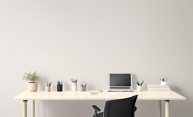 Mesa de escritório monocromática de espaço de trabalho mínimo em creme pastel e bege