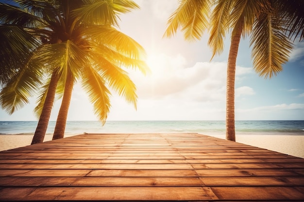 Mesa de espaço livre e paisagem de praia de verão fundo de férias Ai gerado