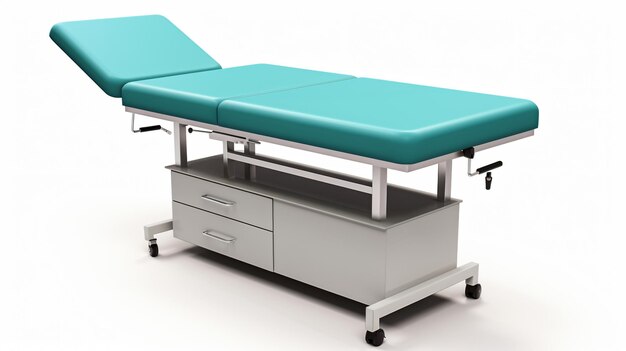 Foto mesa de exame médico isolada em fundo branco