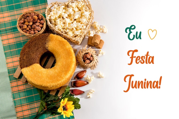 Mesa de festa junina festa típica brasileira de junho escrito em português eu amo festa juninaxa