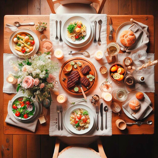 Foto mesa de jantar com pratos de comida