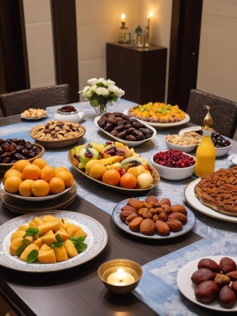 Foto mesa de jantar de eid com decoração festiva