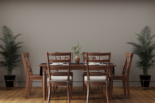 Foto mesa de jantar de madeira em uma sala de estar