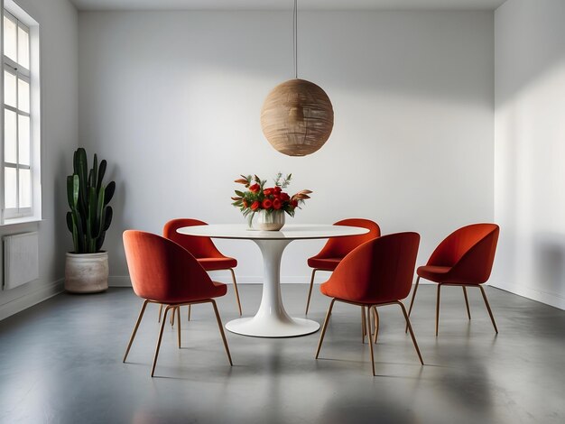 Mesa de jantar moderna isolada em mesa e cadeira de fundo branco