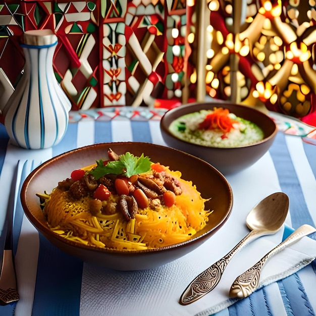 Mesa de jantar real de retrato de comida de arroz servida com dal makhni