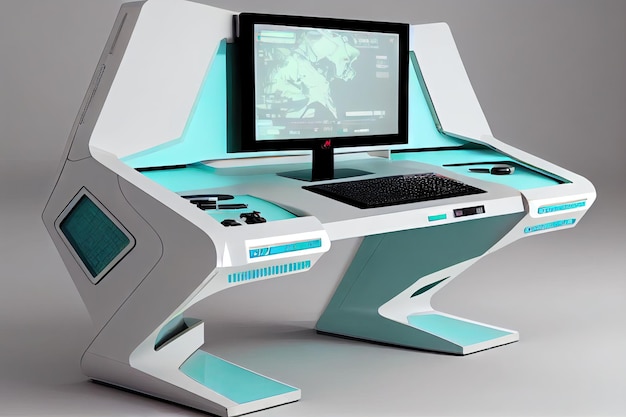 Mesa de jogo elegante e de alta tecnologia com painéis de controle de tela sensível ao toque e design futurista