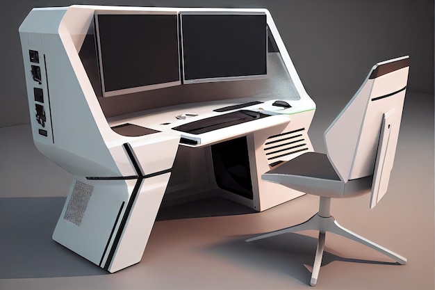 Mesa de jogo elegante e moderna com computador de alta tecnologia e acessórios elegantes