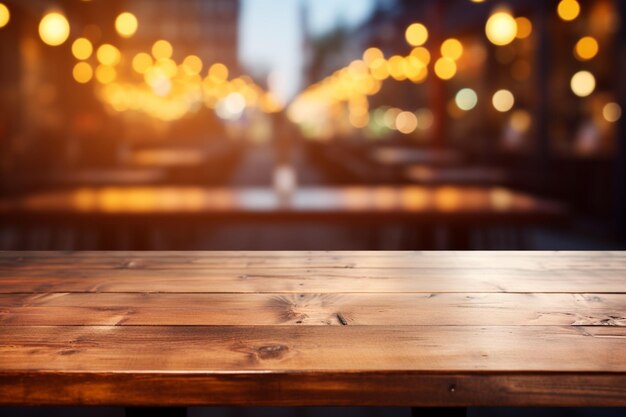 Mesa de madeira com IA geradora de Bokeh de carro