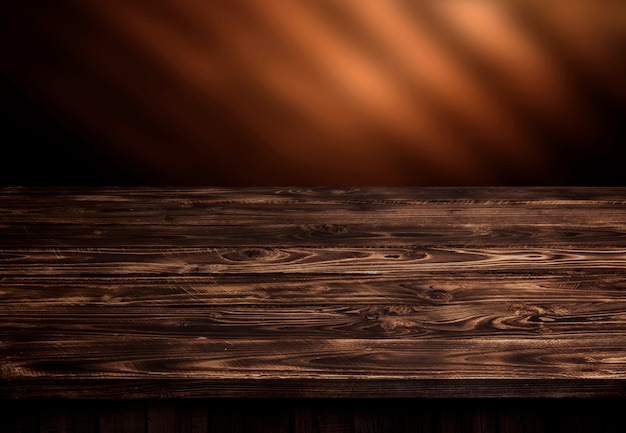 Foto mesa de madeira escura, interior de perspectiva de madeira marrom