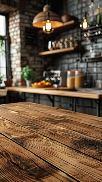 Foto mesa de madeira na cozinha junto à janela