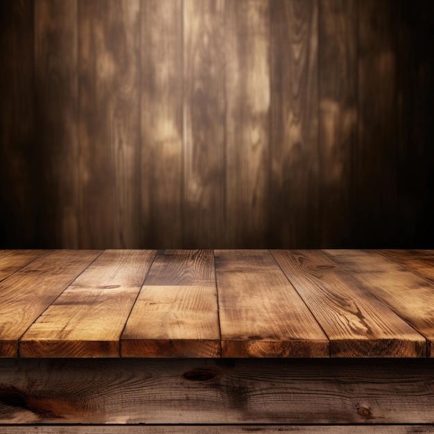 Mesa de madeira para fundo de jardim de restaurante de produtos