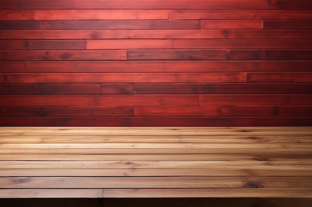 mesa de madeira vazia com fundo de tijolos vermelhos