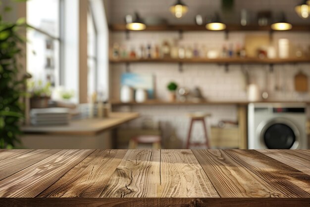 Foto mesa de madeira vazia com fundo desfocado de restaurante ia gerativa